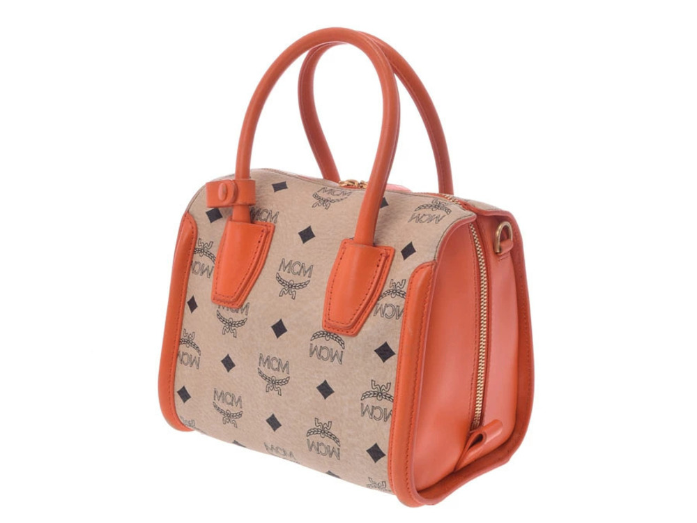 Mcm beige orange handbag card strap